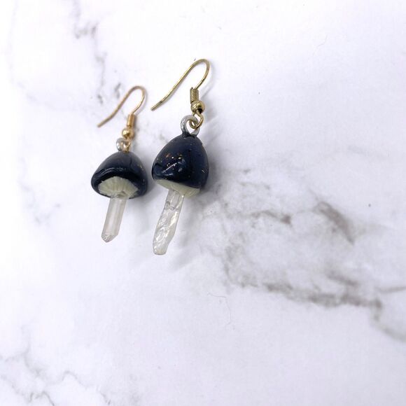Black Mushroom Quartz Crystal earrings - Picture 7 of 9